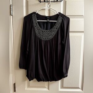 ALFANI~👌GRAY W BLACK BEADED EMBELLISHING~BLOUSE~M